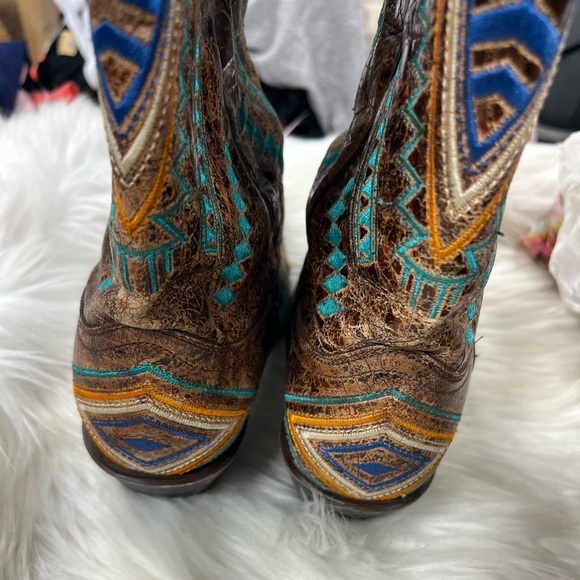 CORRAL WOMEN'S DIAMOND COWGIRL SNIP TOE TURQUOISE COGNAC BOOTS size 6 - Picture 9 of 11